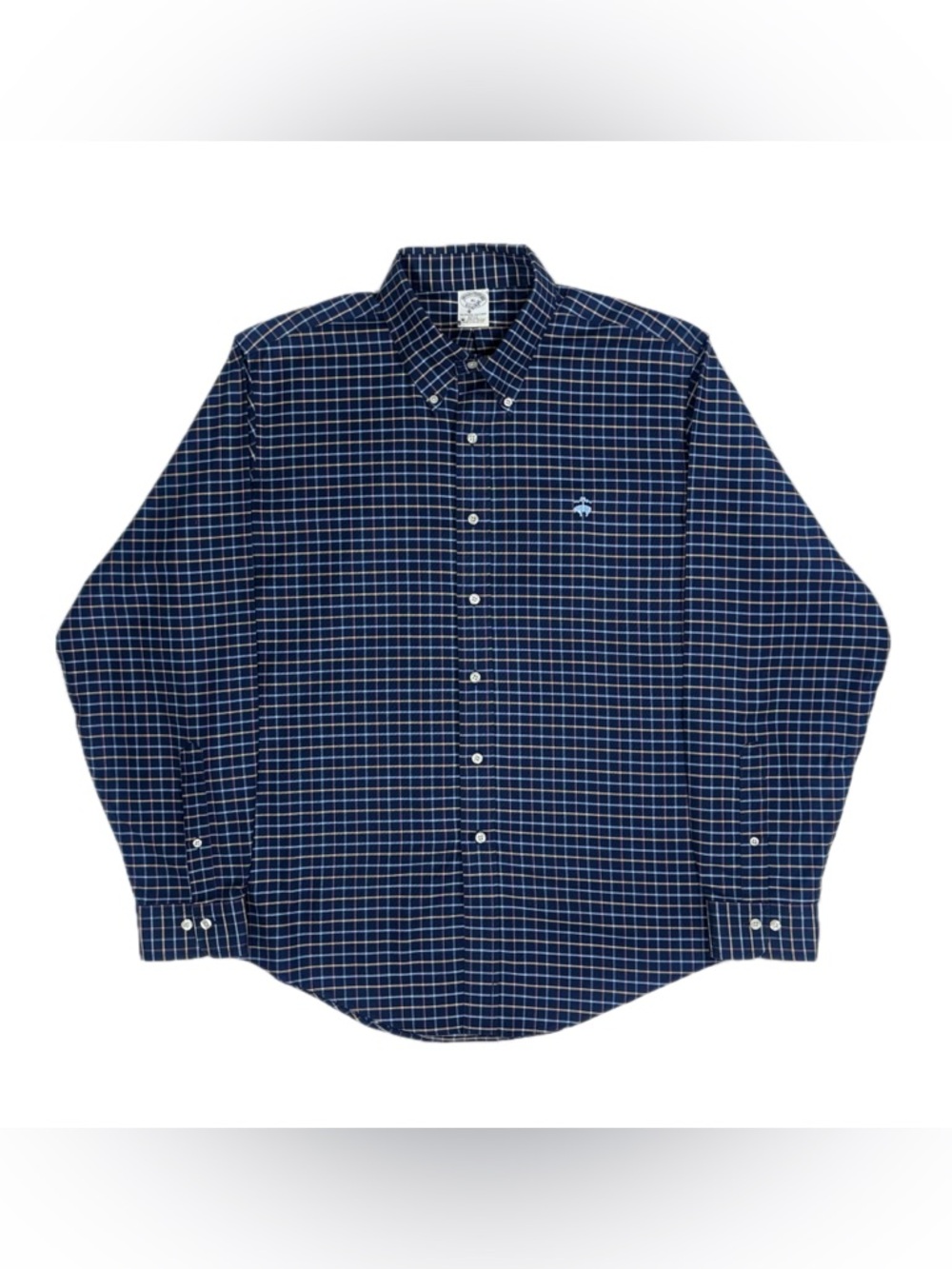 Brooks Brothers 1818 Navy Baby Blue Plaid Button Down Slim Fit Shirt Men XL